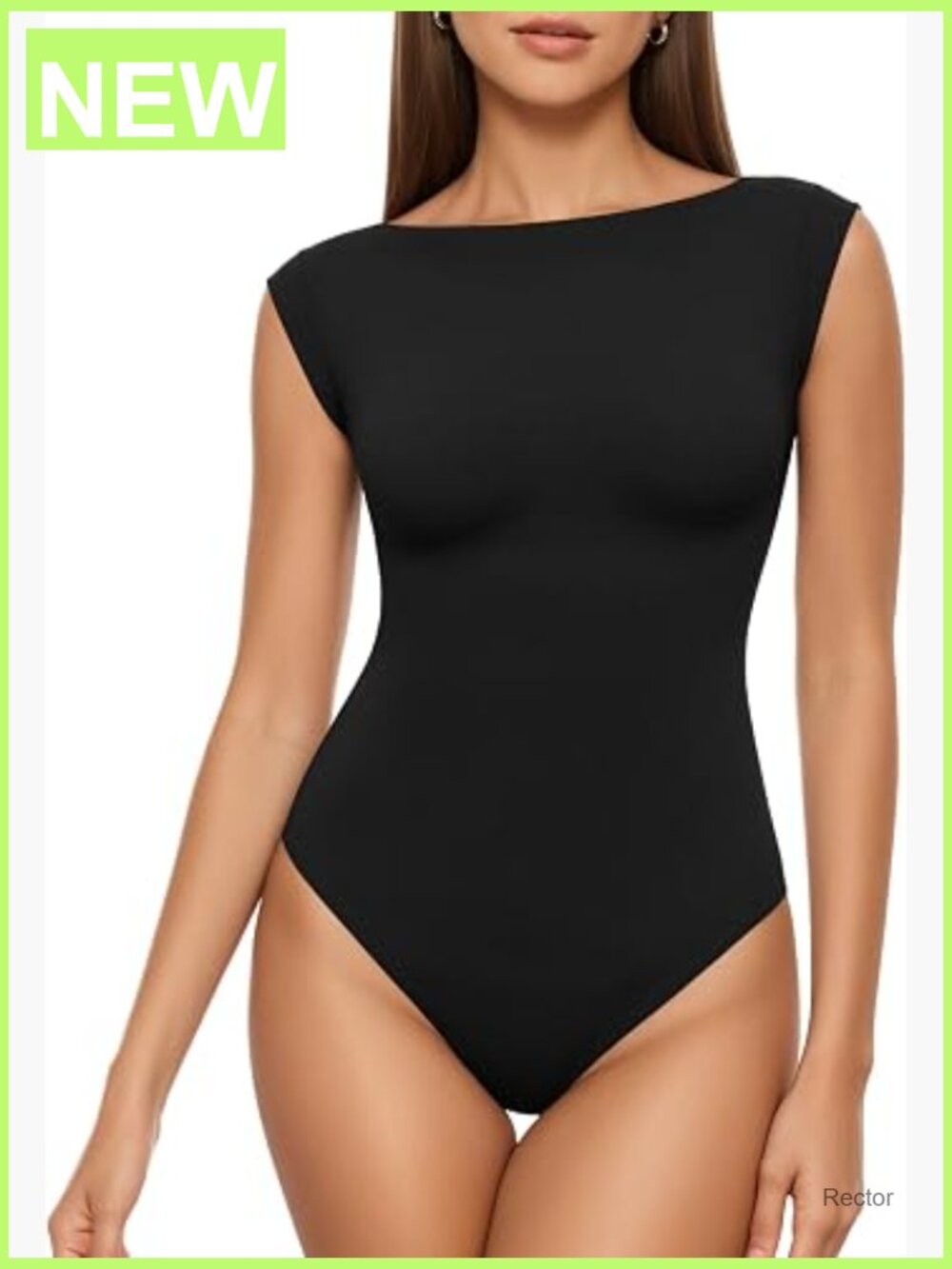Women's Boat Neck Double Lined Bodysuit Cap Sleeve Thong Basic Tank Body Suit